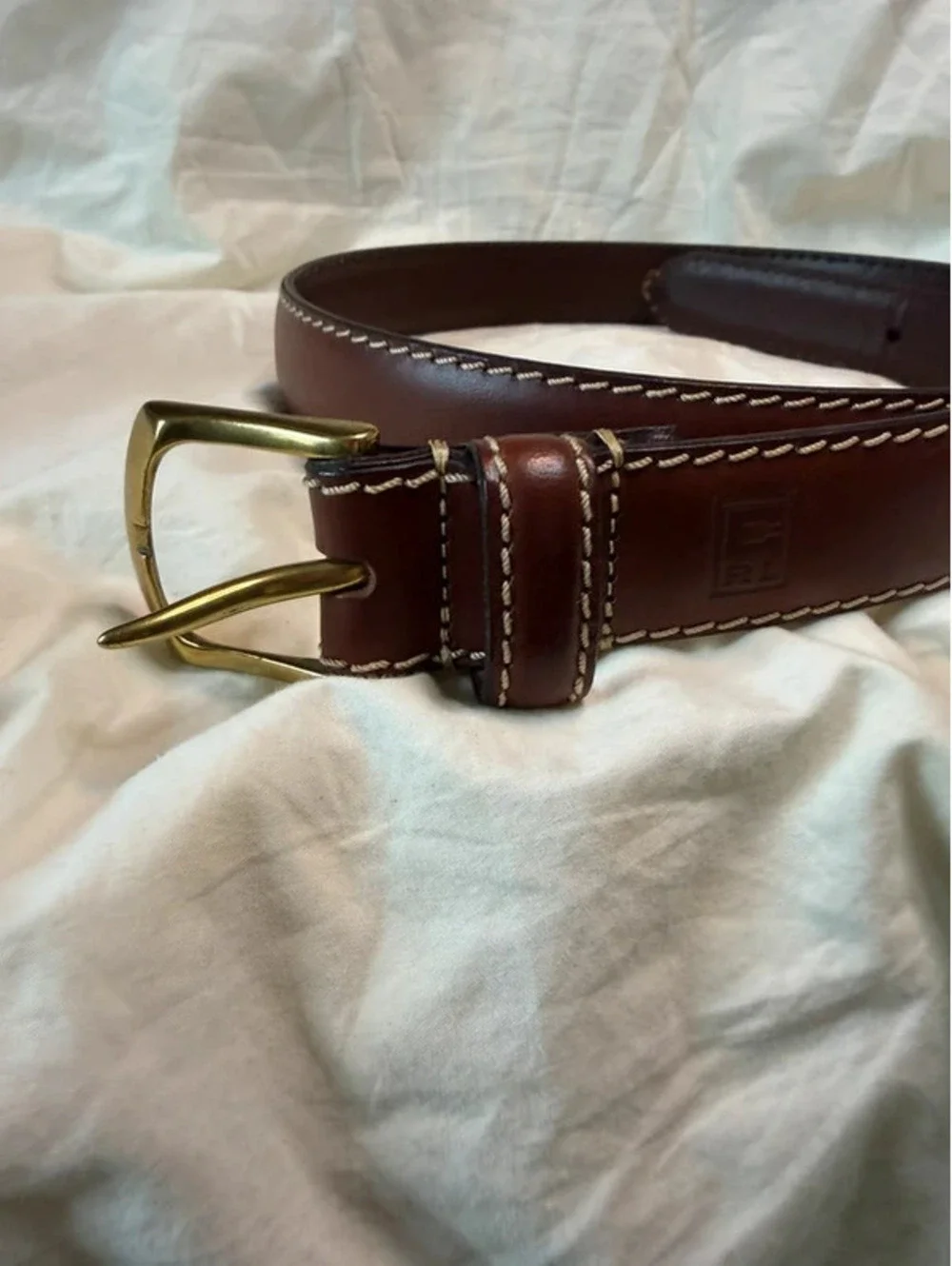 Vintage Chaps Ralph Lauren Brown Leather Belt Brass Buckle 38 Preppy Old Money